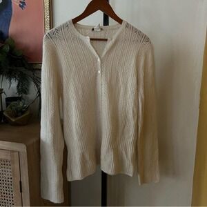 Vintage J. Crew Wool‎ Pointelle Henley Sweater Buttons Knit Cream White Size M